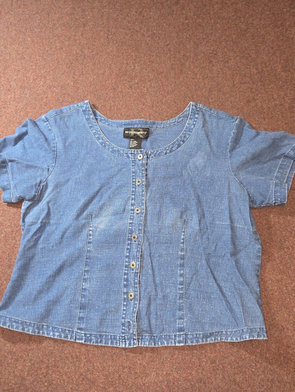 Vintage Requirements Scoop Neck Button Front Linen Cotton Blend Large Denim
